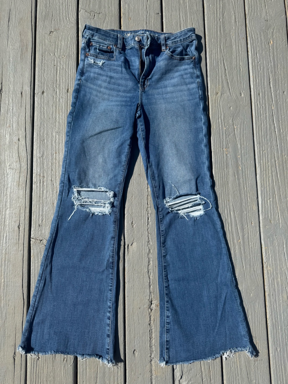 American Eagle Outfitters Distressed Dark Blue Flare Skinny Jeans
